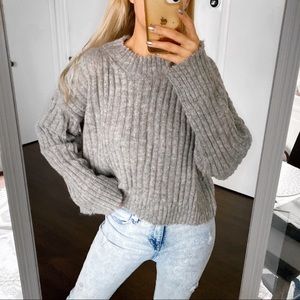 🐑 FREE PEOPLE GREY RIBBED ALPACA BLEND LOOSE FIT SWEATER!